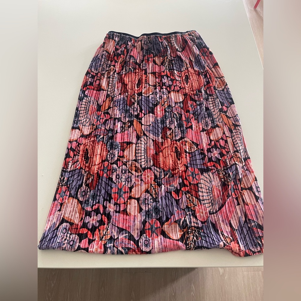 Anthropologie Pink and Purple Pleated A-Line Midi Skirt